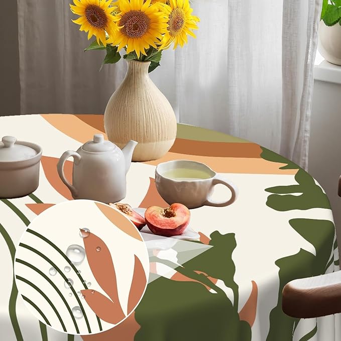Laeacco 36 Inch Boho Mid Century Round Tablecloth Abstract Rainbow Sun Modern Geometric Art Print Table Cloth Washable Waterproof Wrinkle Free Table Cover for Kitchen Dining Picnic Party Decoration