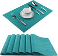 Plastic Placemats,Non Slip Washable Placemats for Dining Table Wipe Clean Table Mats Set of 6 (Cyan Blue)