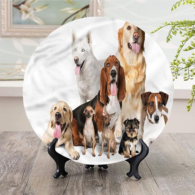 Ceramic Plates, Dog Lover Decorative Ceramic Plates, House Pet Photo Shoot, 7 Inch, Household Plates Decorative, Multicolor