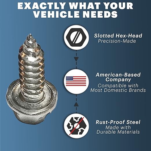 License Plate Screw Kit - Set of 8 Stainless Steel Screws for Front and Back License Plates, Frames and Covers on Domestic Cars, Trucks, SUVs - Rustproof, Self Tapping Mounting Bolts (Stainless Steel)