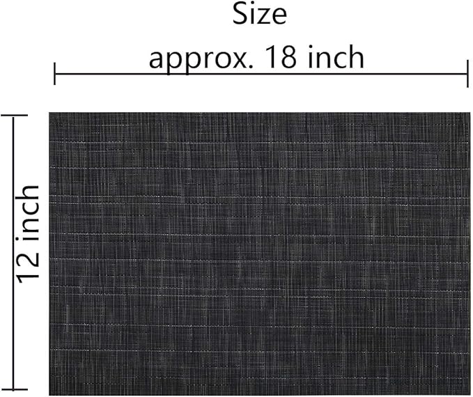 SHACOS Placemats Set of 4 Woven Vinyl Place Mats for Dining Table Wipe Clean Non Slip Table Mats (4, Black)
