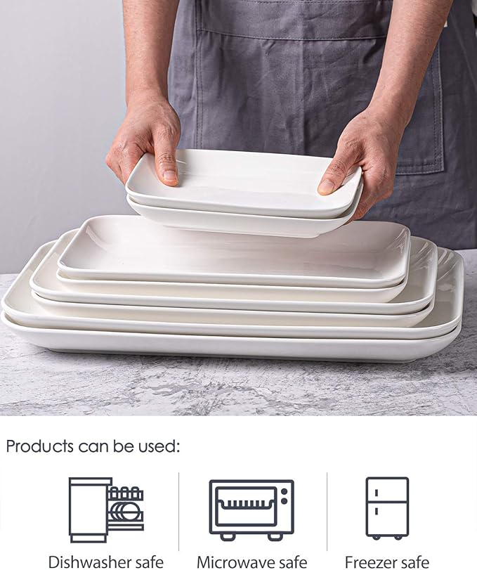 DELLING Large Serving Platter Set 16/14/12inch Large Serving Tray - Rectangular White Serving Trays for Party, Turkey Platter Set of 3, Dinner Parties