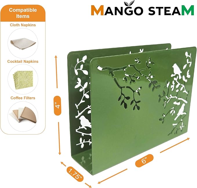 Mango Steam Tabletop Napkin/Tissue & Letter Holder for Home, Kitchen, Restaurants (Songbird, Green)