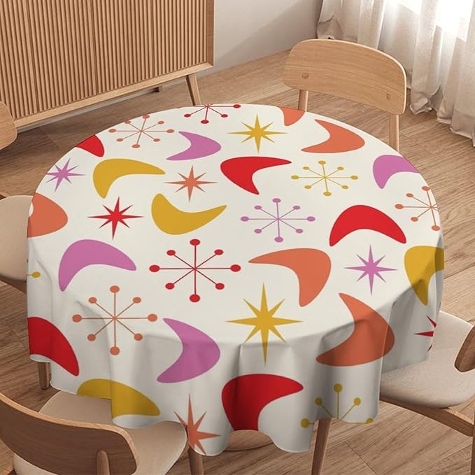 Mid Century Modern Round Tablecloth, Vintage Abstract Colorful Geometrics Modern Art Tablecloth for Home Party Dining Room Kitchen Decor 50Inch(127cm)