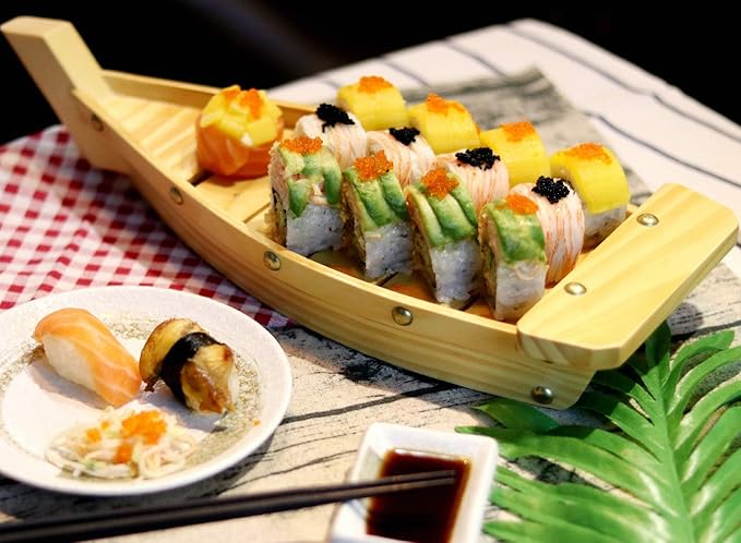 Kichgather 16.5“ Wooden Sushi Serving Tray Boat Plate for Restaurant or Home
