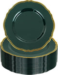 Hioasis 60pcs Green Plastic Plates - Green and Gold Disposable Dinnerware with Gold Rim, Heavy-duty, 7.5 inch, Dessert Plates for Party & St. Patrick's Day