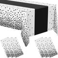 Oudain 3 Pcs White and Black Tablecloth for Parties Plastic Dot Tablecloths Printed Table Runner Waterproof Disposable Rectangle Table Cover for Christmas Birthday Wedding Party, 54" x 108"