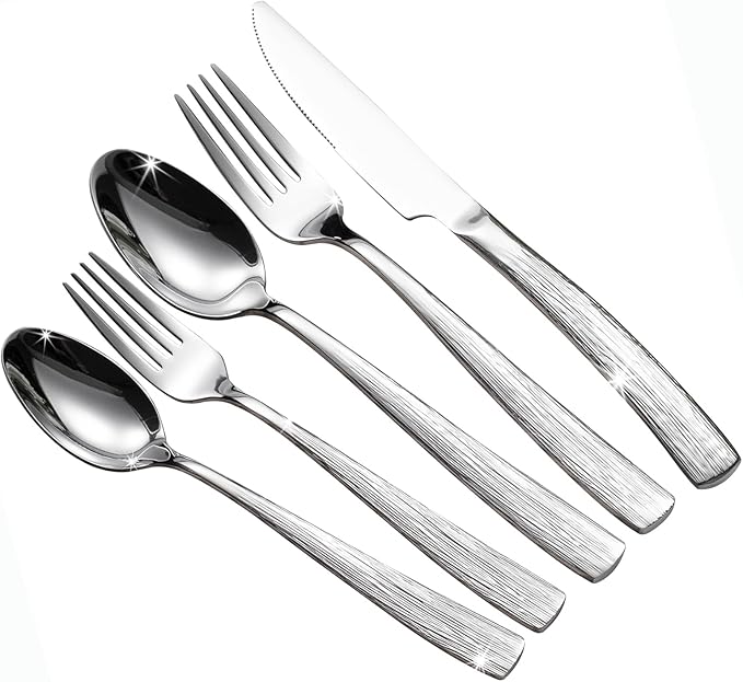 20-Piece Silverware Set for 4, CITESANA Heavy Duty Stainless Steel Flatware Set with Ripple Handles, Mirror Polished Kitchen Cutlery Set