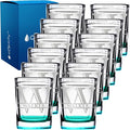 Personalized Square Shot Glasses Set of 12 Teal Bottom 2oz Engraved Initial and Name Custom Gifts, Weddings, Birthdays, Party, Event, Decorations
