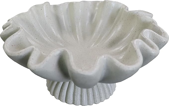 10" Large Handmade Decorative Bowl decor, Handicraft Scalloped Bowls for Modern Home Decor,Ruffle Decor,Key Bowl for Entry Table,Decorative Fruit Bowl for Kitchen Counter,Light Gray