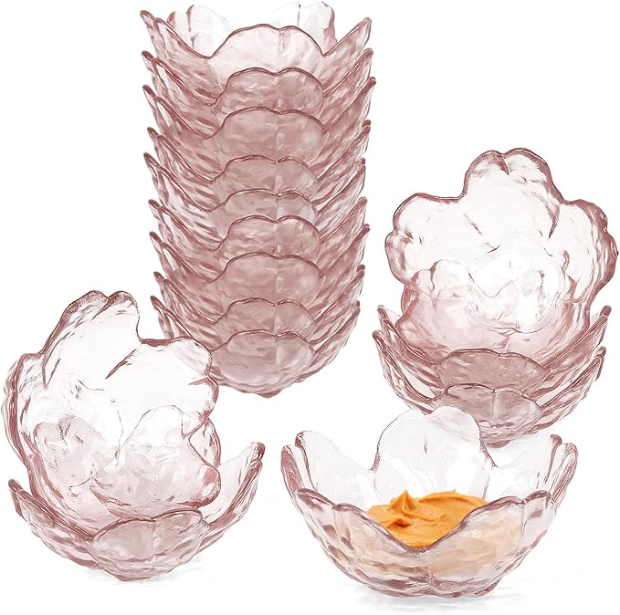 Soy Sauce Dish, 15 Pack Glass Soy Sauce Dish Small Glass Bowls Sakura Shape Dipping Bowls For Ice Cream, Pudding, Custard, Dessert