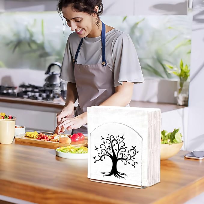 Tree of Life Decor Napkin Holder for Table, 2 Pack 5"x5" Spring Paper Holder for Kitchen, Party, Dining Restaurant, Bar Summer Rustic Cocktail Paper Napkin Dispenser for Table Decoration Gift