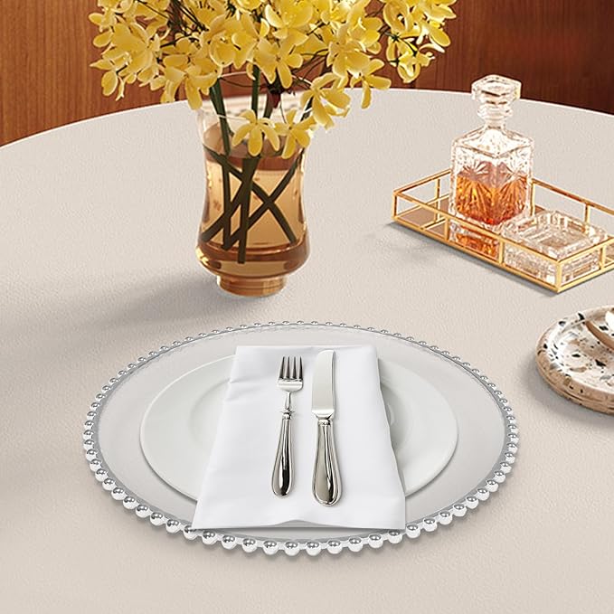 50 Pcs Charger Plates Set, Round Charger Plates, Reusable Serving Plates Embossed Rim Plastic Chargers Plate Decorative Round Plate Chargers for Dinner Plate Table Wedding Shower Decoration