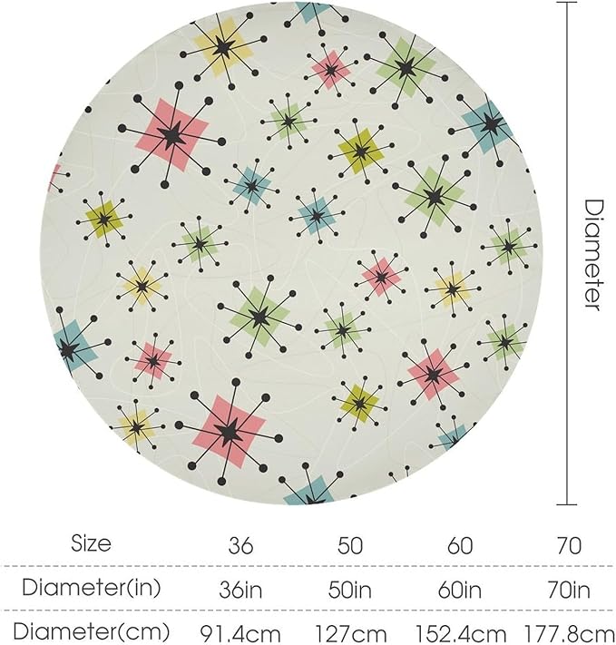 Retro Mid Century Round Tablecloth, Vintage Modern Colorful Abstract Geometric Art Bohemian Tablecloth for Home Party Dining Room Kitchen Decor 60Inch(152cm)