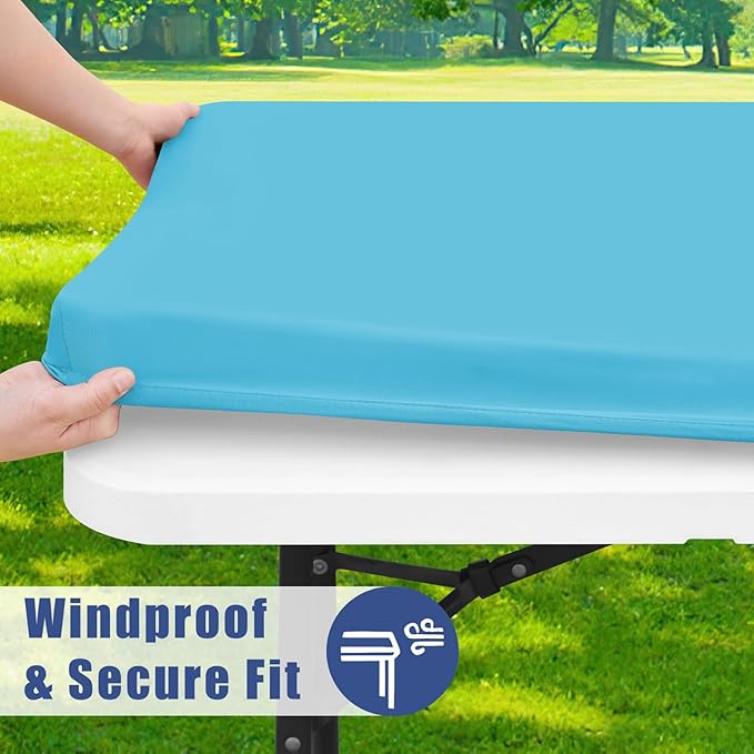 Spandex 6 Foot Rectangle Table Cloth 2 Pack, Elastic Fitted Tablecloths for Picnic, Stretch Washable Patio Table Cover for Outdoor, Camping, Banquet and Parties (Blue Mist, 30"x72")
