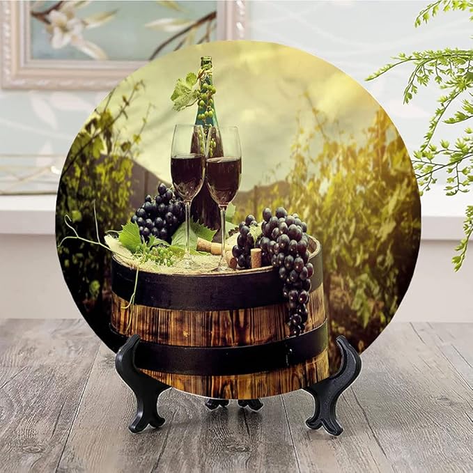Ceramic Plates, Wine Decorative Ceramic Plates, Scenic Tuscany Vineyard, 10 Inch, for Dining, Parties, Wedding, Green Black Brown