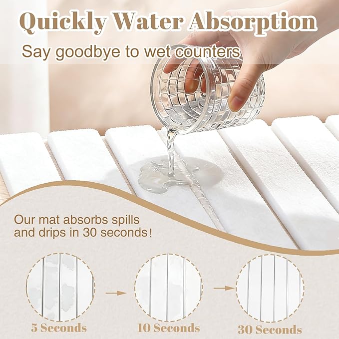Large Stone Drying Mat for Kitchen Counter, Collapsible Dish Drying Mat Quick Drying Super Absorbent Diatomaceous Earth Mat, Drain Pad for Dishes Bottles Cups Match Any Countertop 24" x 16"