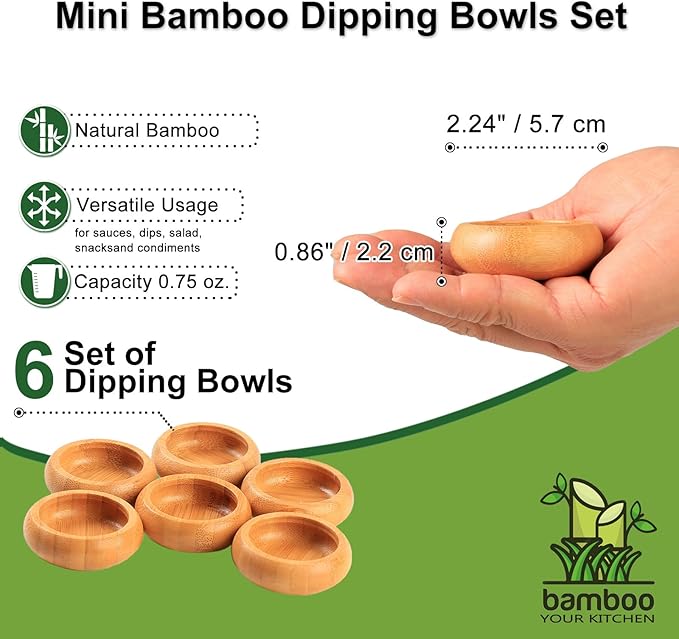 Mini Belly Bowls Set, Bamboo Sauce Dish Dipping Bowls for Appetizers/Dips/Sauce/Nuts, Natural Bamboo Wooden Facial Mask Mixing Bowl for Ladies Women Cosmetic Tool, Round