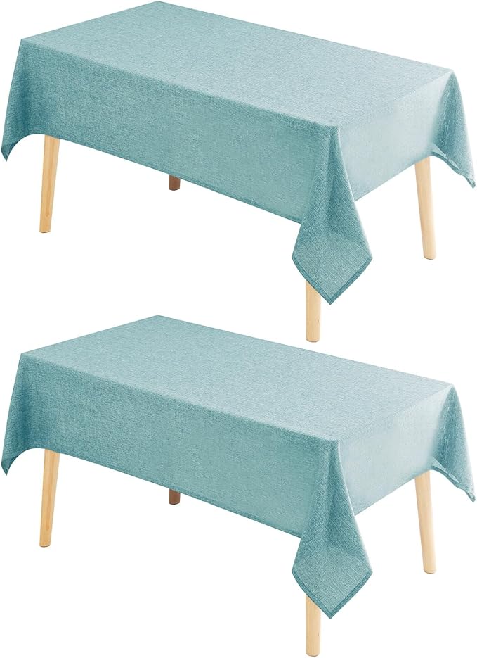 Hiasan 2 Pack Faux Linen Rectangle Tablecloth - Wrinkle and Stain Resistant Washable Table Cloth for Kitchen Dining Room Holiday Table Cover for Party Dinner, Aqua, 60 x 84 Inch