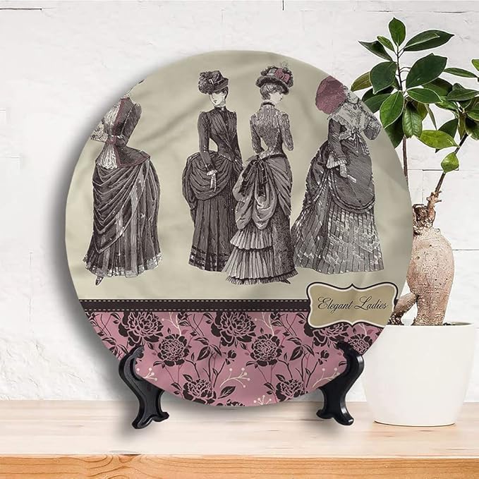 Ceramic Plates, Victorian Decorative Ceramic Plates, Women Fashion Handbag, 10 Inch, for Dining, Parties, Wedding, Multicolor