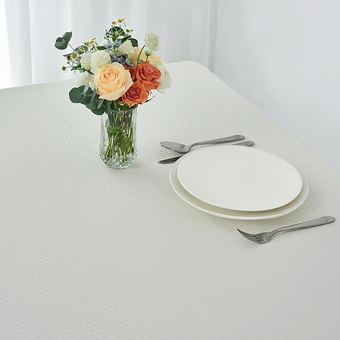 maxmill Weaved Texture Tablecloth Water Resistance Antiwrinkle Spillproof Soft Washable Table Cloth for Dining Room, Buffet Banquet Parties Holiday Dinner, Rectangular 70 x 108 Inch, Ivory