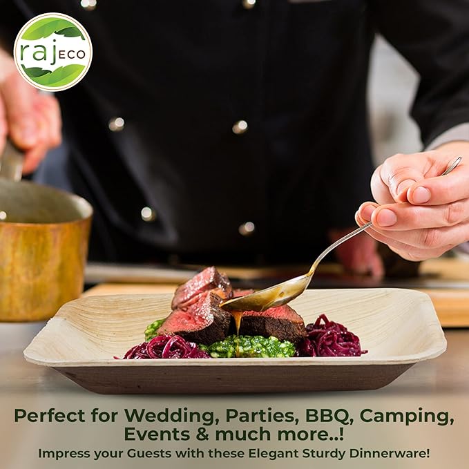 Raj Palm Leaf Plates [50-Pack] 10" Round Plates like Bamboo plates Disposable, Strong, Decorative Compostable Tableware for wedding, Lunch, Dinner, Birthday, Camping, Outdoor BBQ, Picnic…