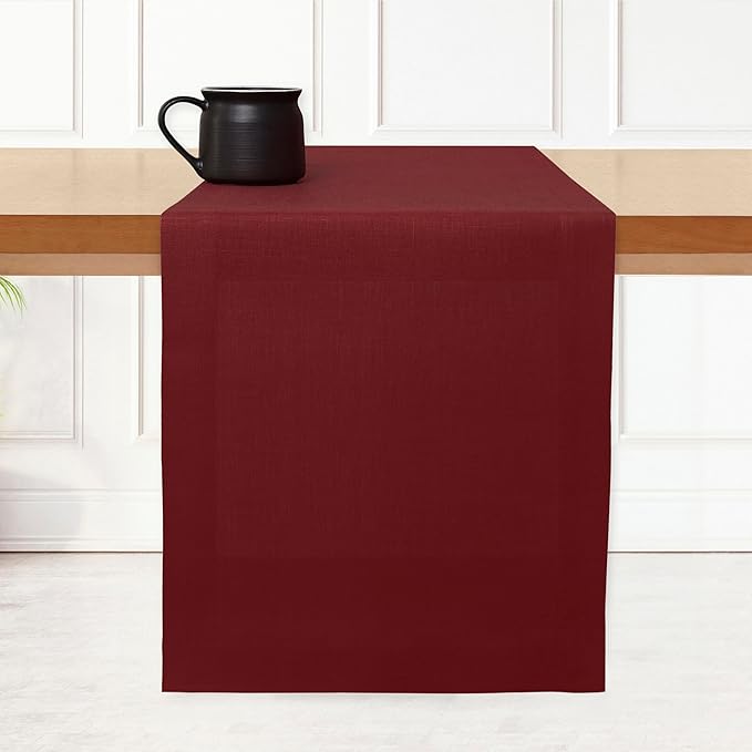 D'Moksha Homes Linen Table Runner 48 Inches - 100% Pure Linen Dark Red Table Runner 14 x 48 Inch for Coffee Tables, Dresser, Valentines, Spring - Machine Washable
