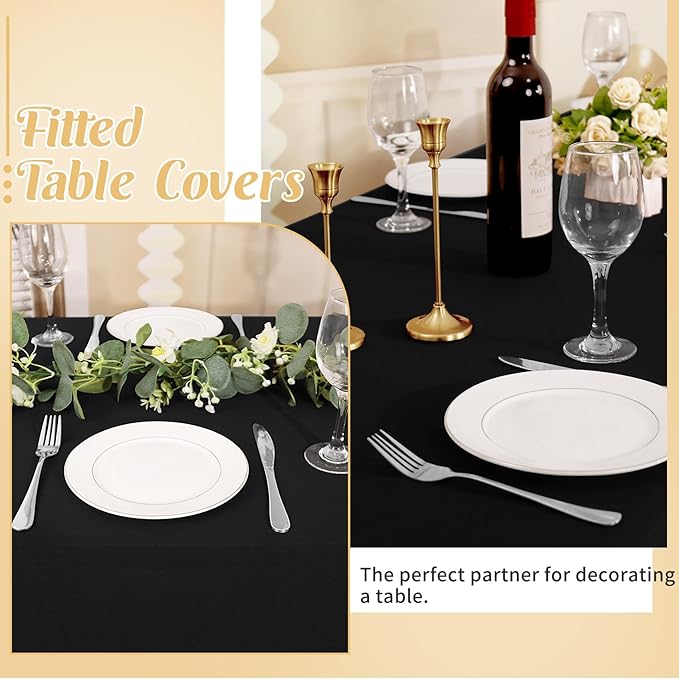 HAISIWLKJ 3 Pack Table Cloth 8ft Black Tablecloths for Rectangle Folding Table Spandex Fitted Stretch Table Cover Wrinkle Resistant Washable Table Protector for Party, Wedding, Banquet, Festival.