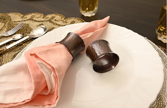 Bronze Napkin Rings, Napkin Ring Set of 12, Napkin Holders for Dining Table Settings Thanksgiving Metal Serviette Ring Rustic Table Décor for Weddings, Parties, and Everyday Use - CLEENTABLE