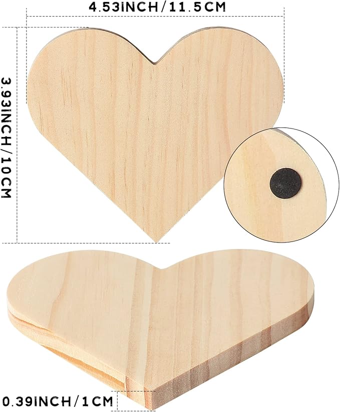 12 Pieces Unfinished Wood Coasters, GOH DODD 4.5 Inch Wooden Slices Blanks Bulk Set with Foot Pads for DIY Crafts Laser Engraving Wood Burning Staining Painting Decoupage Valentine's Day, Heart