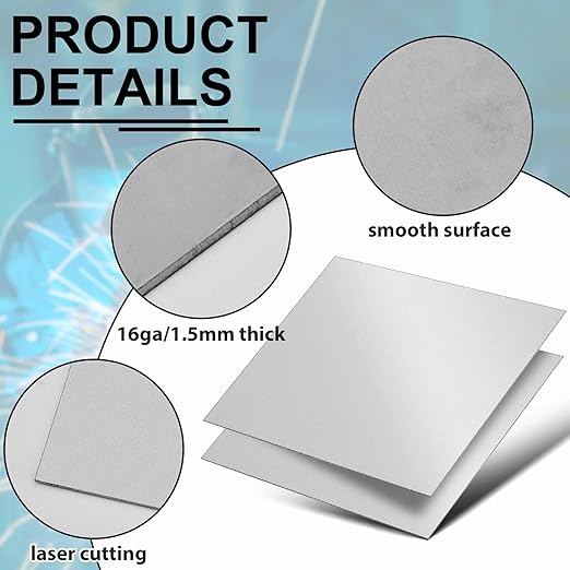 12 x 12 Inch 16 Gauge Mild Steel Sheet Metal Plate, Square Weldable Carbon Cold Rolled Panels for Industrial DIY Welding, Craft Use Accessories, Easy Formability Smooth Surface