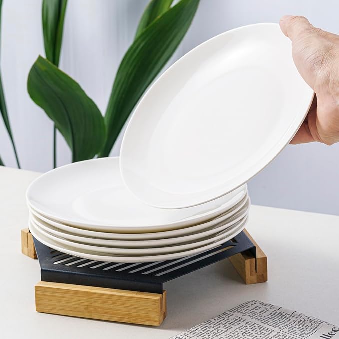 8 Inch White Ceramic Plates Set of 6 – Porcelain Round Plates for Salad, Appetizer, Dessert, Snack, Bread, Side Dish, Small Dinner, Kitchen Tableware, Everyday Dishes, Microwave Safe