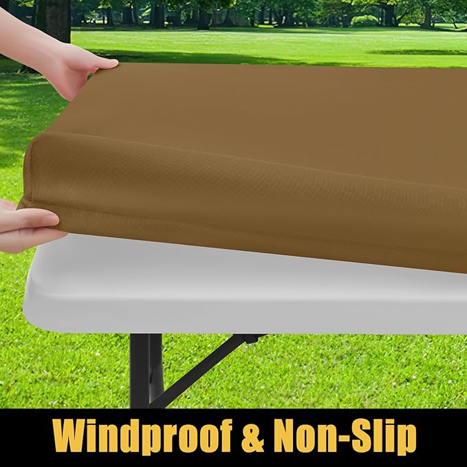 Smiry Rectangle Picnic Table Cloth, Waterproof Elastic Fitted Tablecloths for 4 Foot Tables, Washable Polyester Table Cover for Camping, Indoor and Outdoor (Brown, 24"x48")