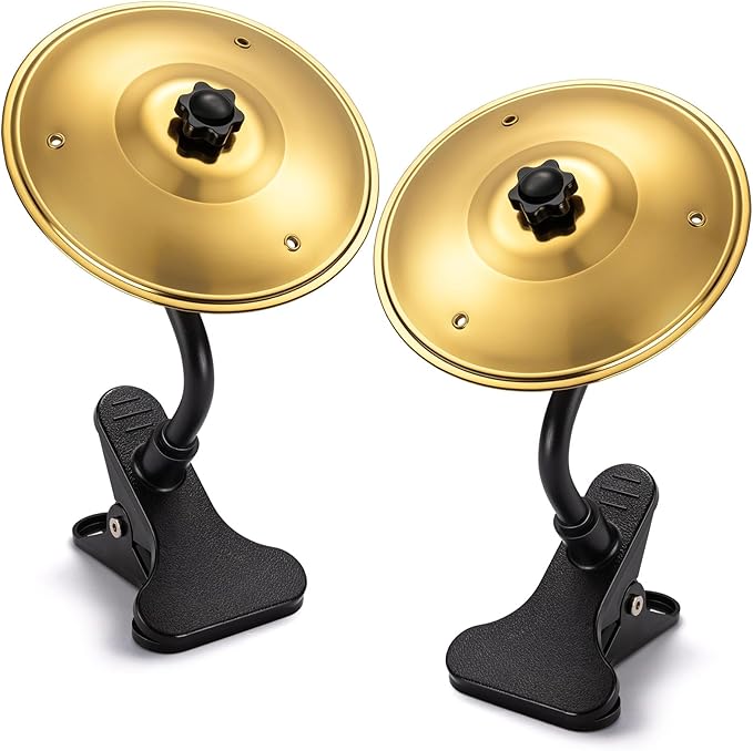 2PCS Desktop Cymbal, Desk Symbol Drum, Easy Clip-On Mini Cymbals for Drumer Music Lovers, Relief Your Working & Studying Stress, Fun Desk Accessory for All Type of Desks, Easy Installations - Gold