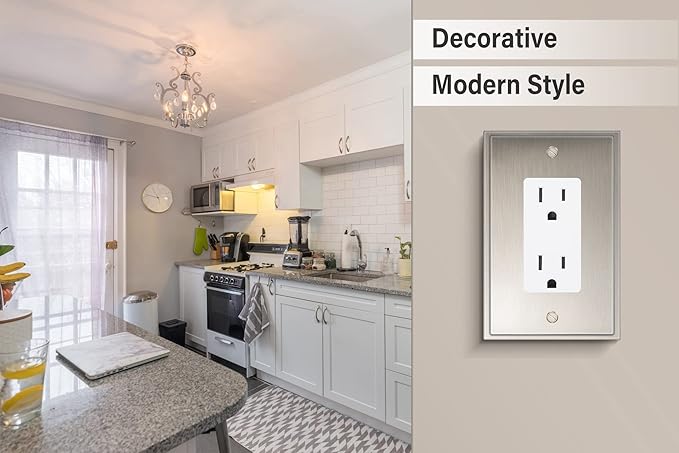 Henne Bery Soft Modern Decorative Wall Plate Switch Plate Outlet Cover (Single Decorator 2PK, Satin Nickel)