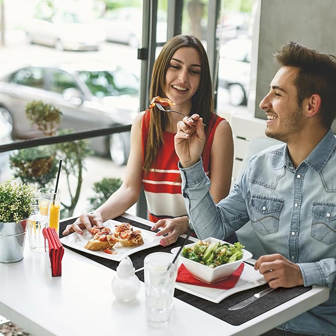 Placemats Set of 4 Washable, Heat Resistant Table Placemats Wipeable Faux Leather Place Mats Non Slip, Waterproof Square Table Mats for Indoor Outdoor, Charcoal Gray
