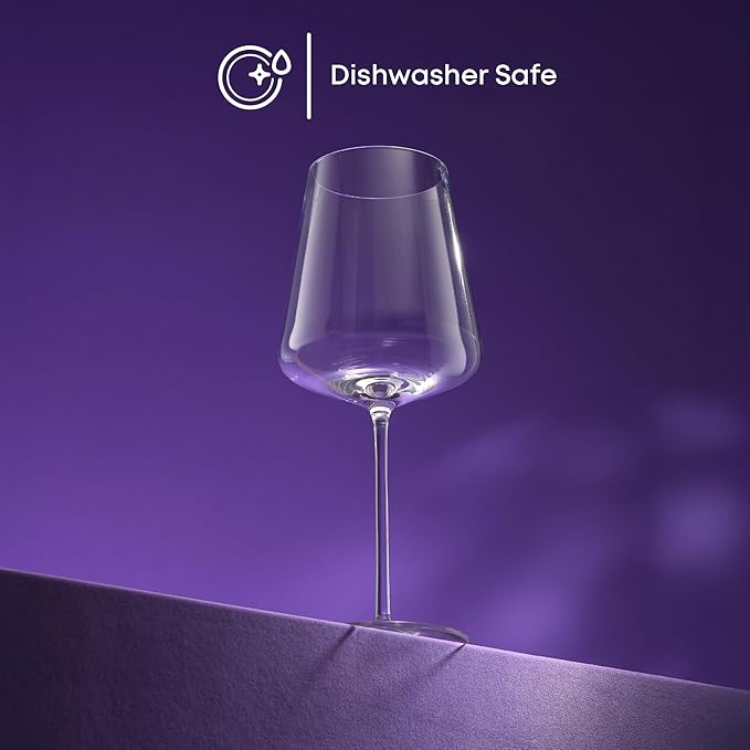 JoyJolt Sidney Burgundy Wine Glasses Set of 4 | 22.5 oz Stemmed Large Red Wine Glasses | Modern Home Bar Glass Set (Clear) | Premium Crystal Stemware Made in Europe