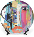 Decorative Plates, Abstract Print Ornament, Woman Face Art Paint Strokes and Splashes Eye Red Lips Grungy, 8 Inch, Kitchen Wall Decor, Multicolor