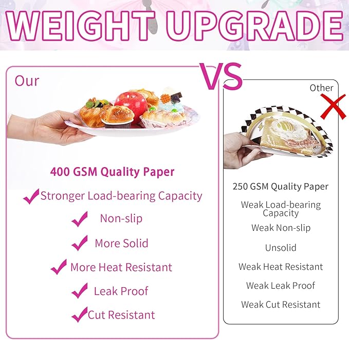 50Pcs Butterfly Oval Paper Plates 10" x 12" Large Disposable Heavy Duty Watercolor Butterfly Floral Party Plates Pink Spring Dessert Platters for Girls Baby Shower Butterfly Birthday Party Supplies