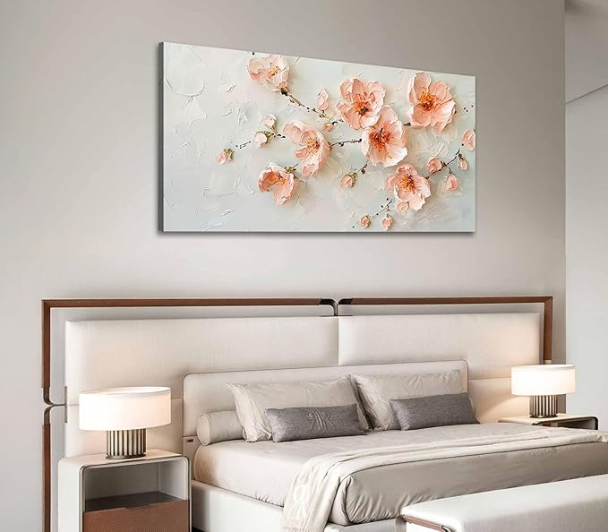 ADJUVANT Wall Art Impressionist Pink Floral 60"L x 30"W, Cherry Blossoms Canvas Painting Soft Petals Artwork Pastel Tones Prints Spring Flowers Wall Decor for Living Room Bedroom Bathroom Home Office