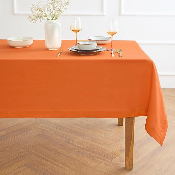Solino Home Linen Tablecloth for Rectangle Tables 60 x 108 Inch - 100% Pure Linen Persimmon Orange Table Cloth - Fete, Machine Washable Cloth Tablecloth for Spring, Easter
