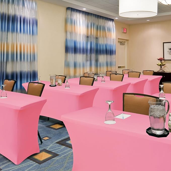 Table Cover for 6 Foot Rectangle Tables-6 Pack Pink Fitted Stretch Tablecloth-Elastic Spandex Tablecloths for Party, Wedding, Vendor Booth Display, Banquet Buffet Event, Craft Trade Show