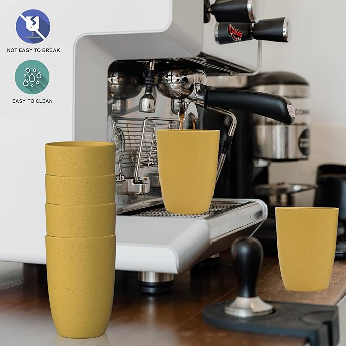 Wheat Straw Cups 6 PCS Good Alternative to Plastic Reusable Cups 12 oz Unbreakable Drinking Cup Reusable Dishwasher Safe Water Plastic Glasses Yellow