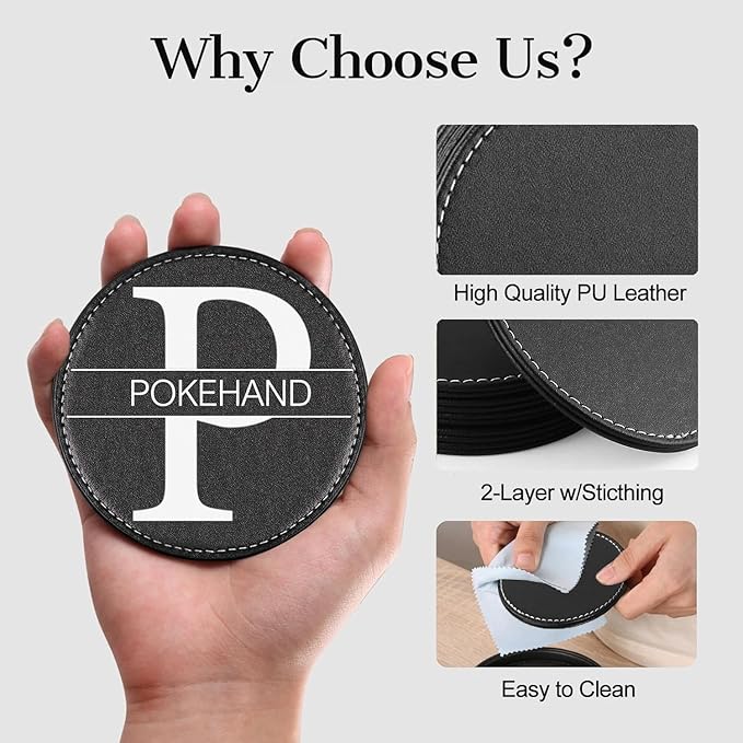 Personalized Coasters,Custom Set of 6 Leather Coaster for Drinks with Holder,DIY Customized with Name/Photo/Logo Non-Slip, Heat Resistant, Waterproof for Bars, Kitchens, Home Apartments