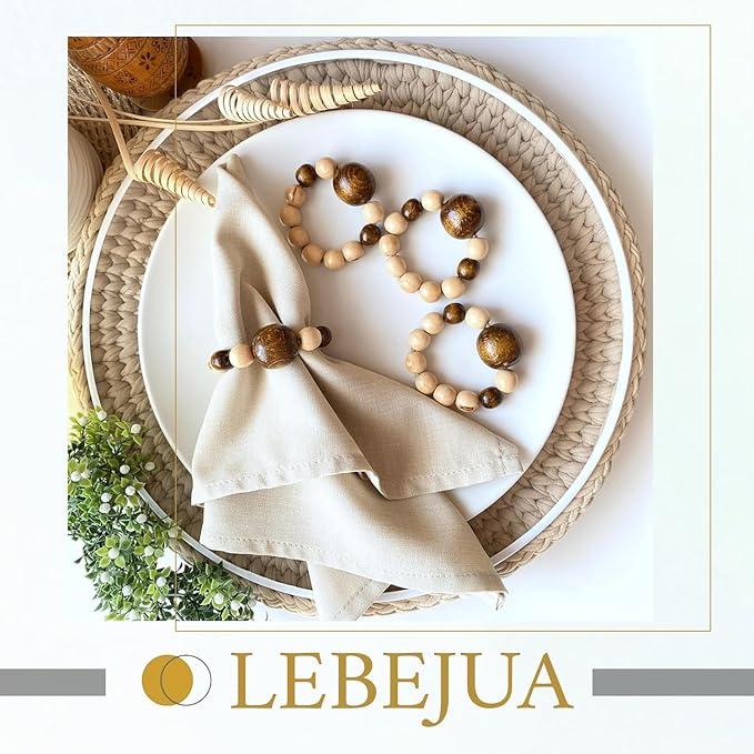 Napkin Rings Set of 6 - Modern Napkin Holder Rings with Wooden Beads | Dinner Napkin Ring for Holiday & Christmas, Birthday Party, & Wedding Decor - Farmhouse Napkin Rings Bulk (Loggi)