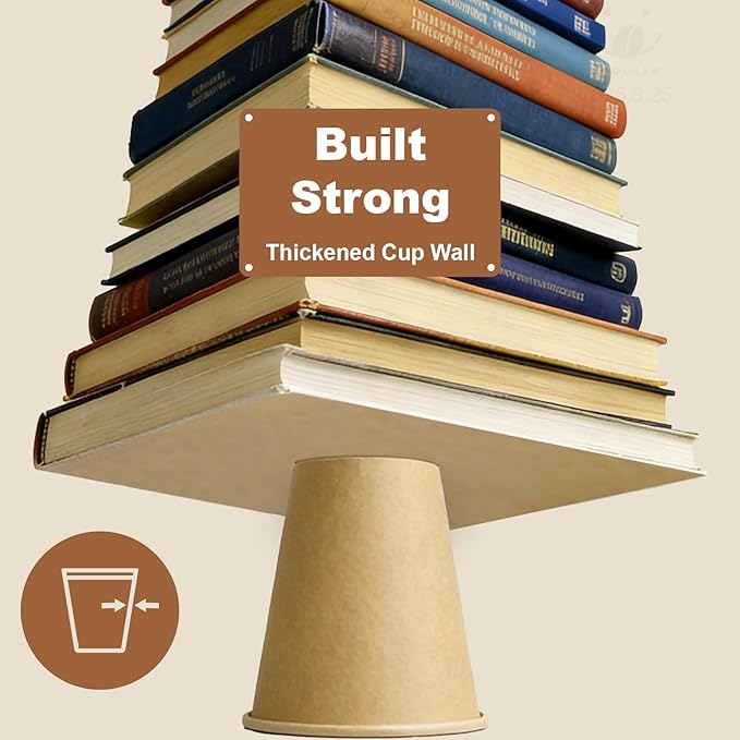 12 oz 100 Pack Disposable Coffee Cups, Bulk Brown Disposable Paper Cups, Coffee Cups for Hot Tea, Chocolate and Cold Drinks