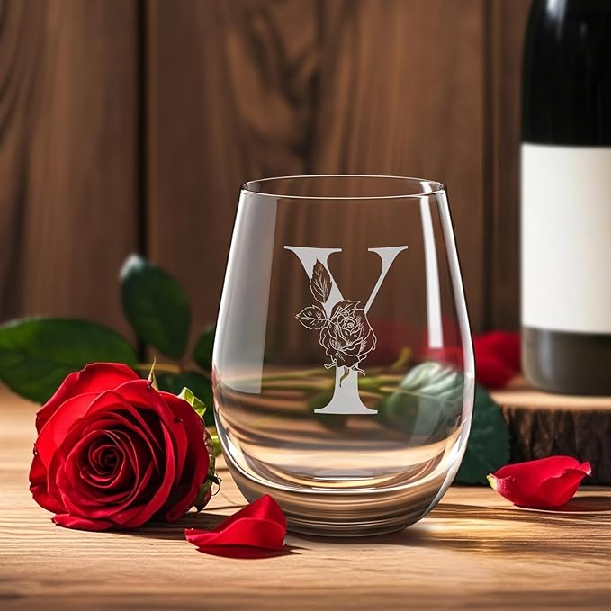 Valentines Day Gifts for Her, Gifts for Women Her Friend Mom Grandma Wife Sister Bridesmaid Nurse, Birthday Galentines Mothers Day Christmas, Personalized Initial Customized Wine Glasses 18OZ(Y)