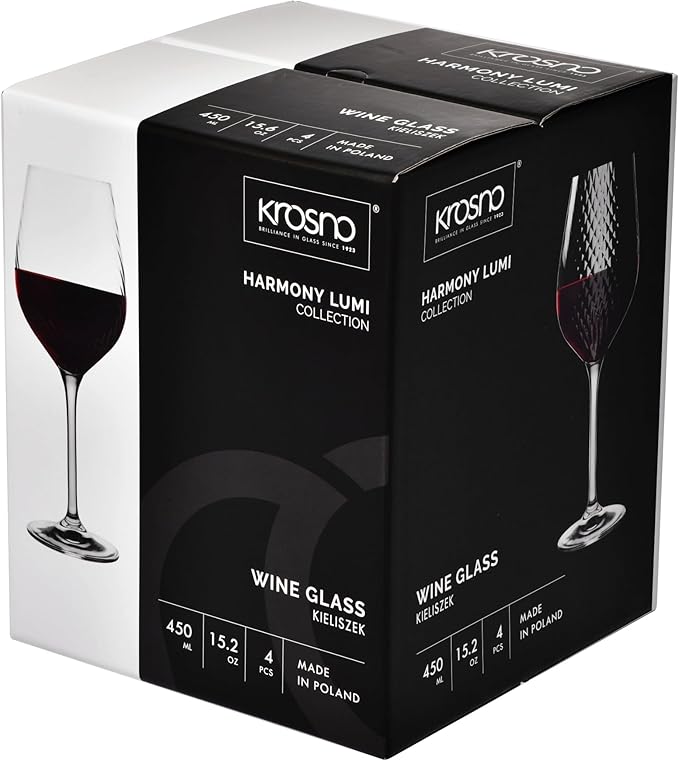 Krosno Red Wine Glasses | Set of 4 | 15.2 oz | Harmony LUMI Collection | Wedding Gift Drinkware | Perfect for Home, Restaurants and Kitchen Sets | Dishwasher Safe | Lead-Free Crystal Glass