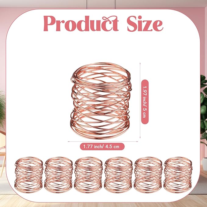 12 Pieces Napkin Rings Holders Handmade Round Mesh Heavy Duty Metal Napkin Rings Holder for Dinner Decoration Dining Table Parties Wedding Christmas (Rose Gold)