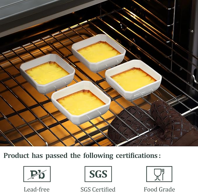 Yedio Square Dipping Bowls Set of 6, 6 Oz Small Porcelain Sauce Bowls for Side Dishes, Appetizers, Snacks, Baking & Dessert, White, Oven Safe